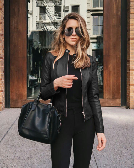 Women's Biker Jacket Fitted Zip Front