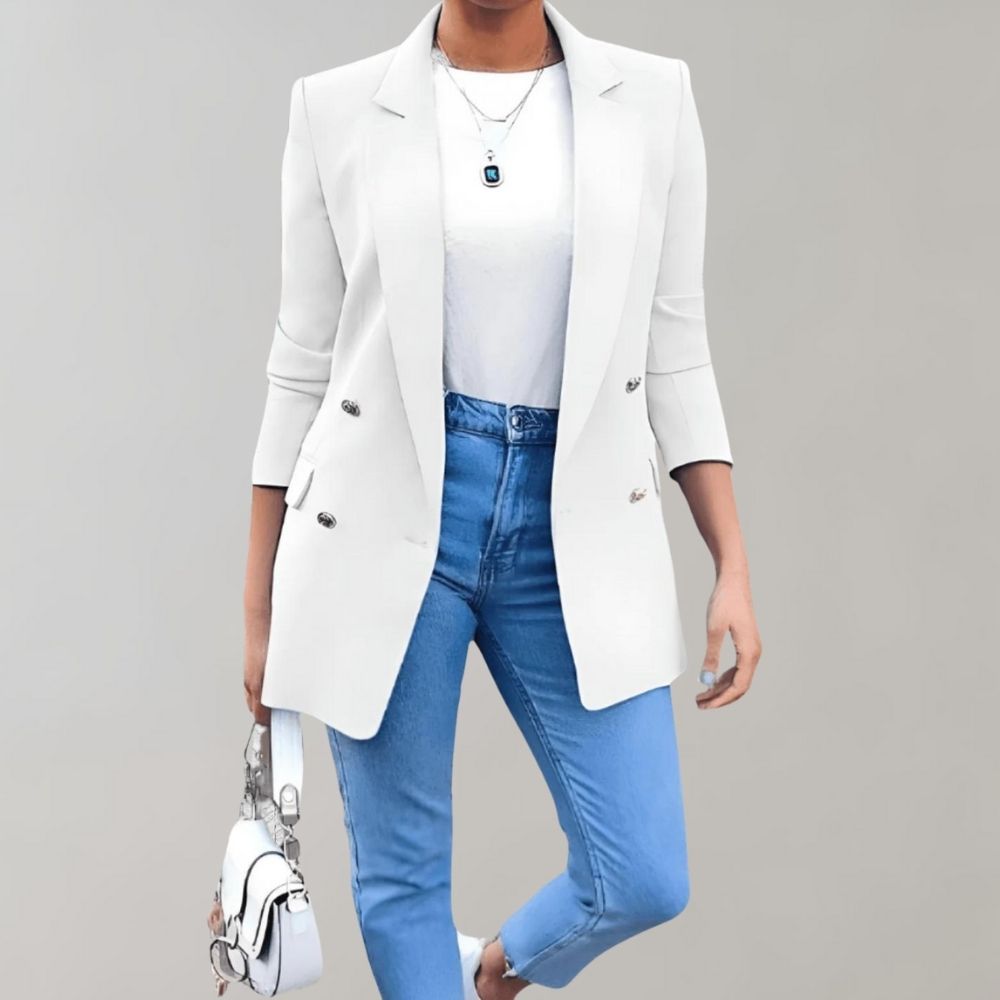 Women's Double-Breasted Tailored Blazer with Notched Lapel