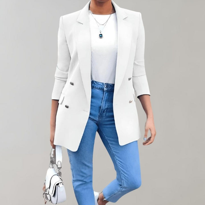 Women's Double-Breasted Tailored Blazer with Notched Lapel