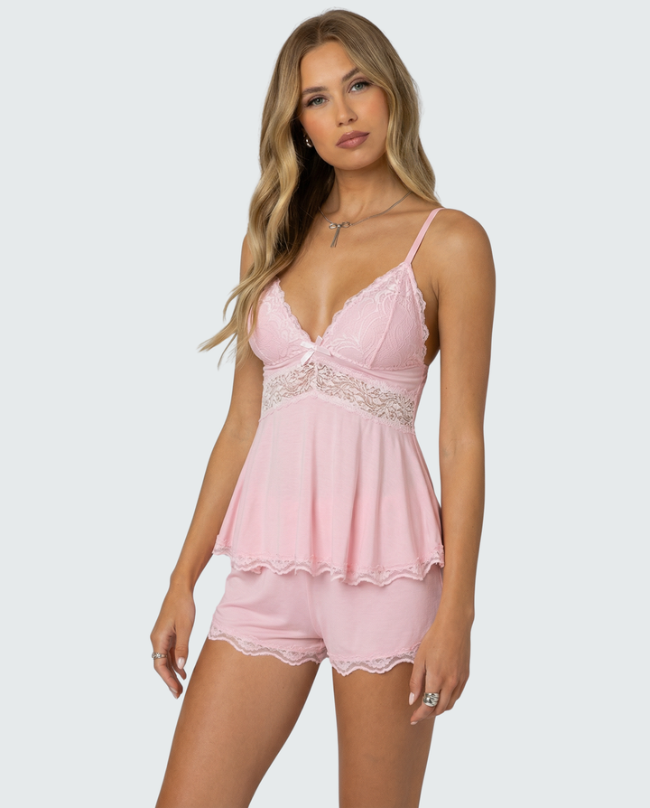 Women's Lace Trim Cami and Shorts Set