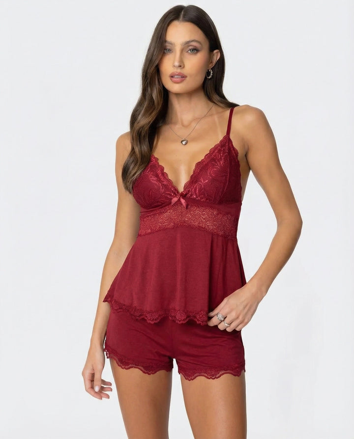 Women's Lace Trim Cami and Shorts Set