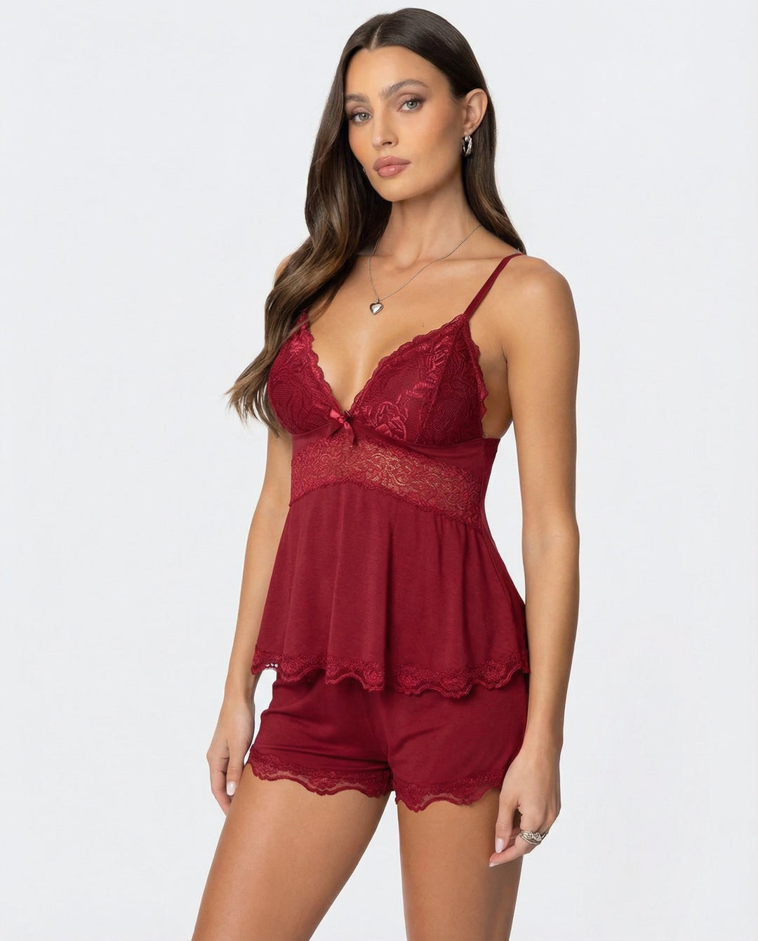 Women's Lace Trim Cami and Shorts Set