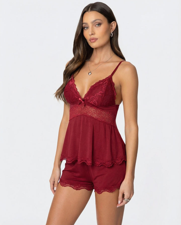 Women's Lace Trim Cami and Shorts Set