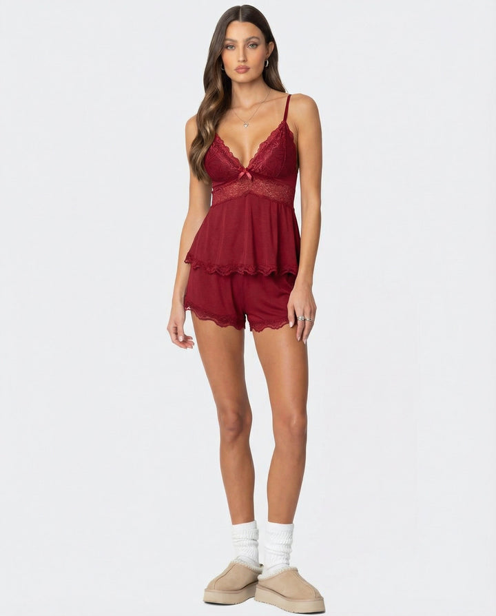 Women's Lace Trim Cami and Shorts Set