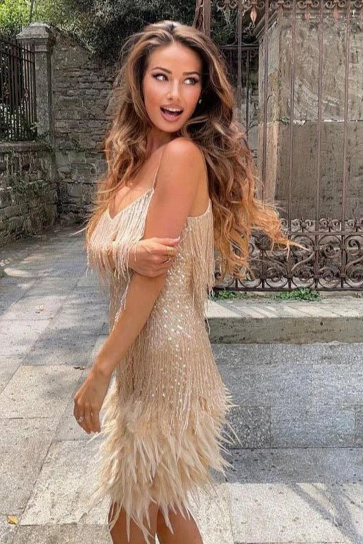 Women's Fringe Feather Mini Dress