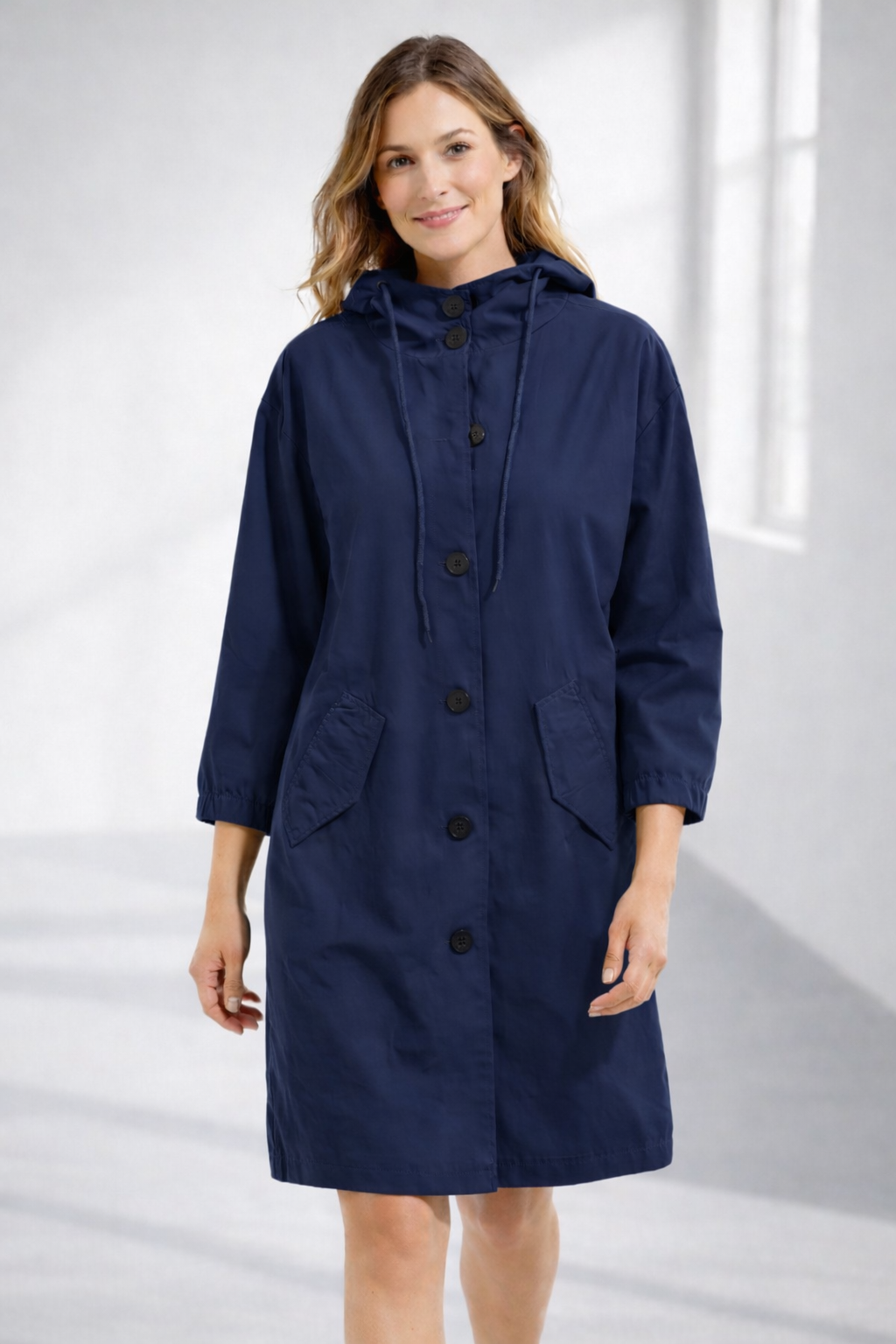 Women's Hooded Jacket with Button Front