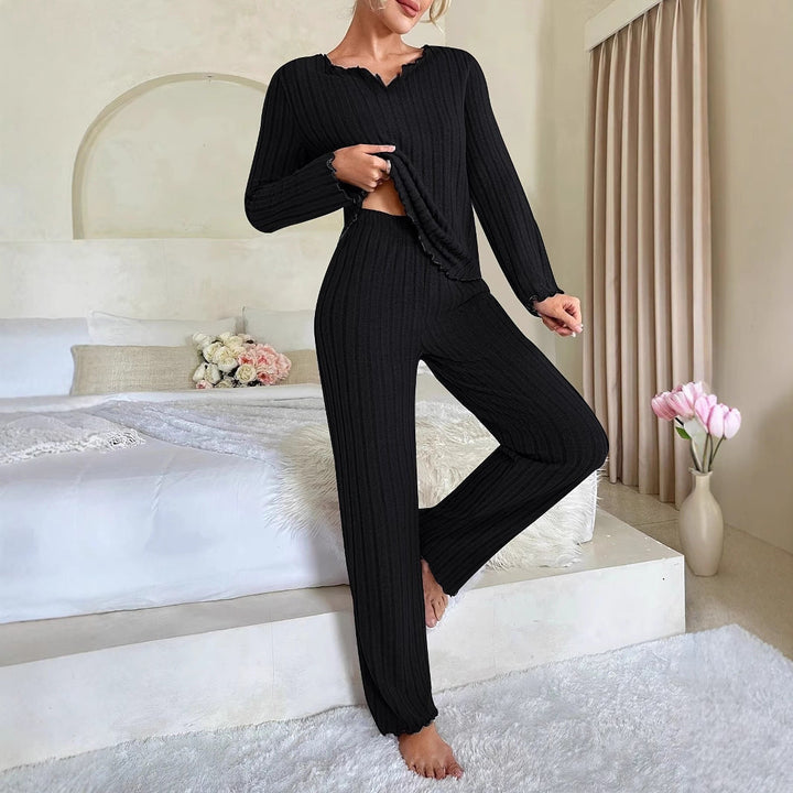 Women's Two-Piece Pajamas with Ruffles