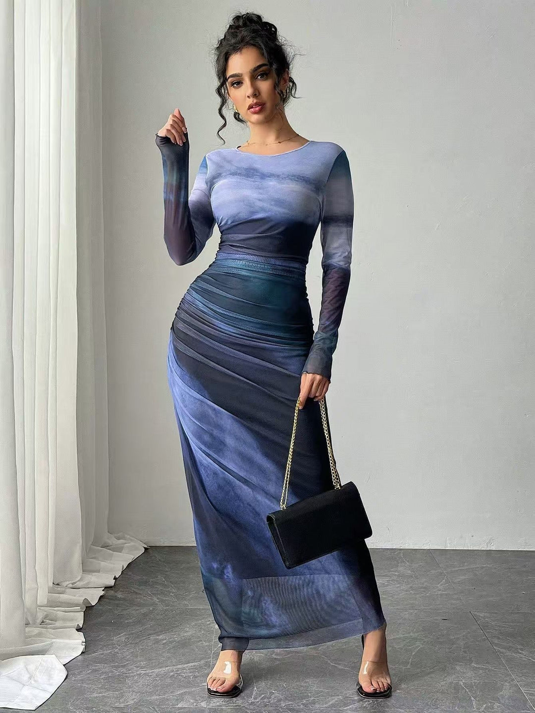 Women's Printed Long Sleeve Maxi Dress