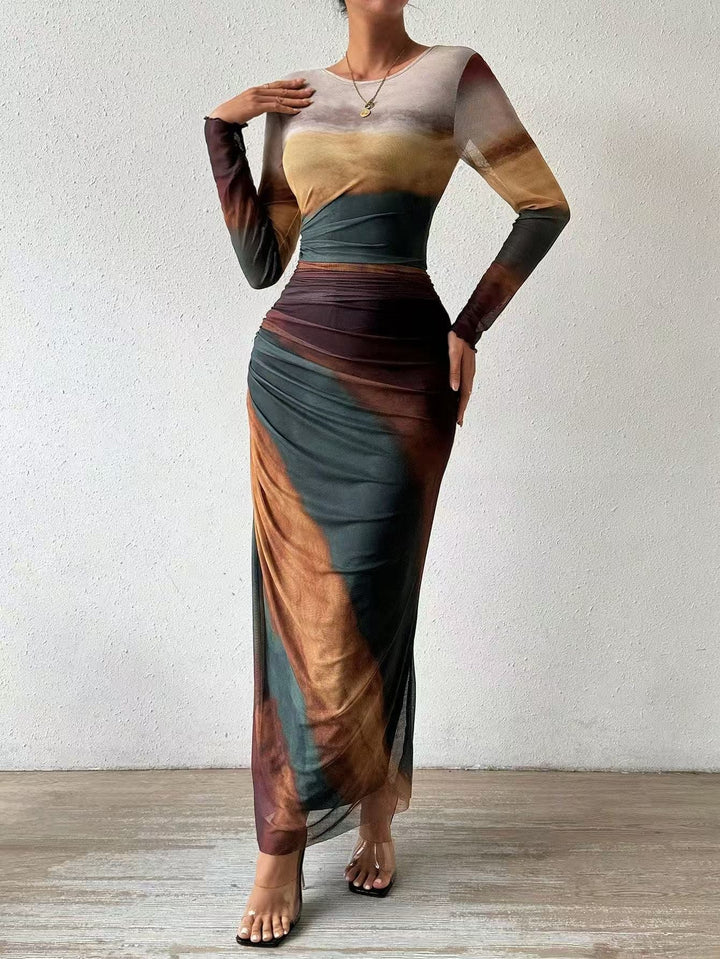 Women's Printed Long Sleeve Maxi Dress
