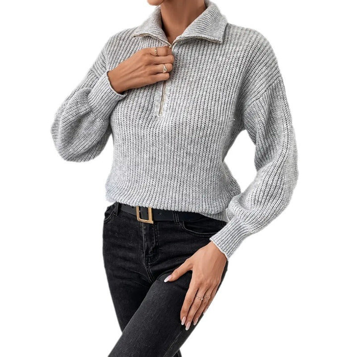 Women's Ribbed Half-Zip Jumper with Stand Collar