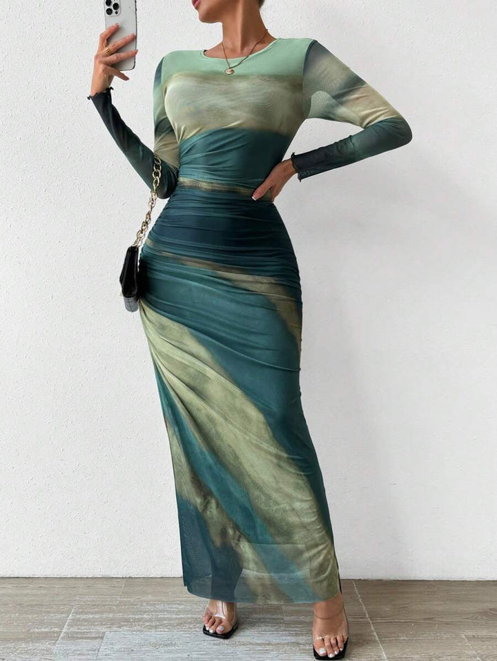 Women's Printed Long Sleeve Maxi Dress