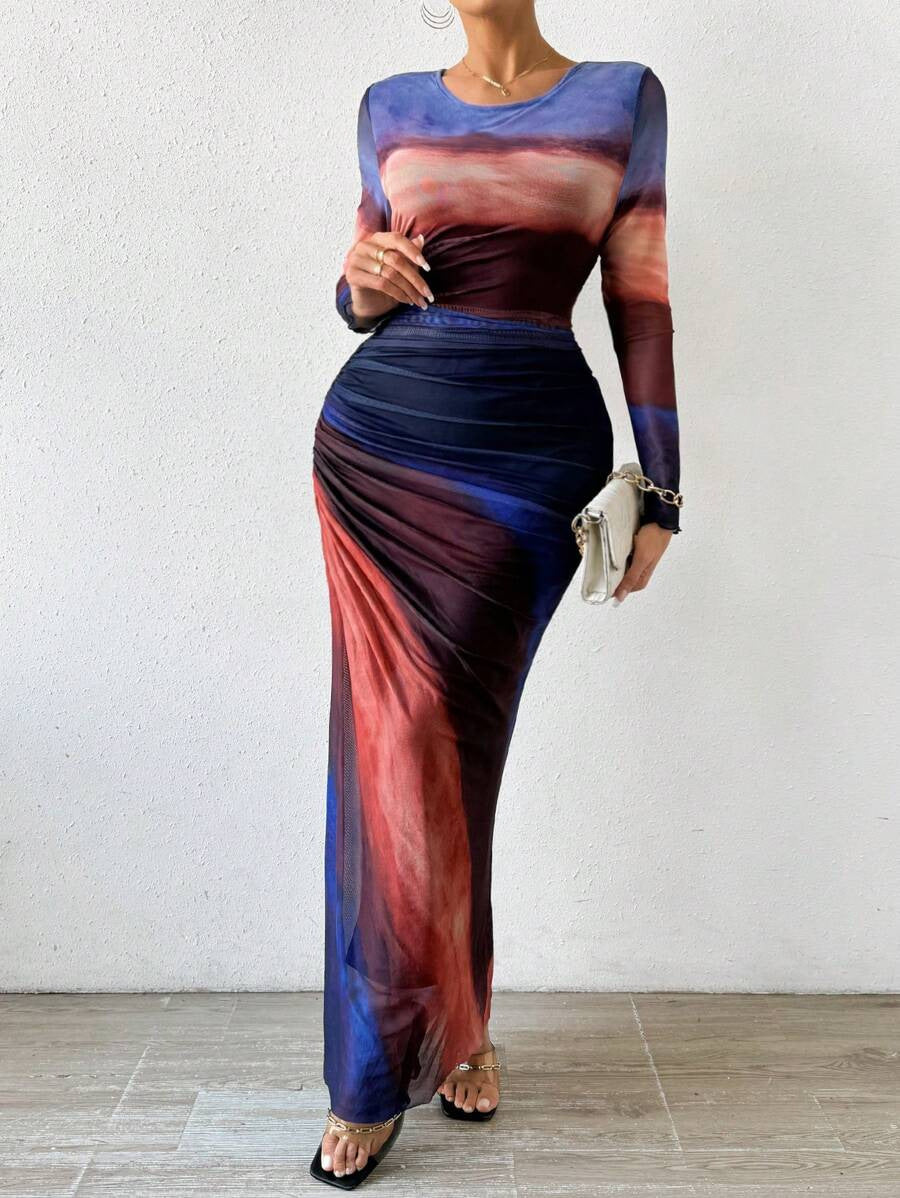 Women's Printed Long Sleeve Maxi Dress