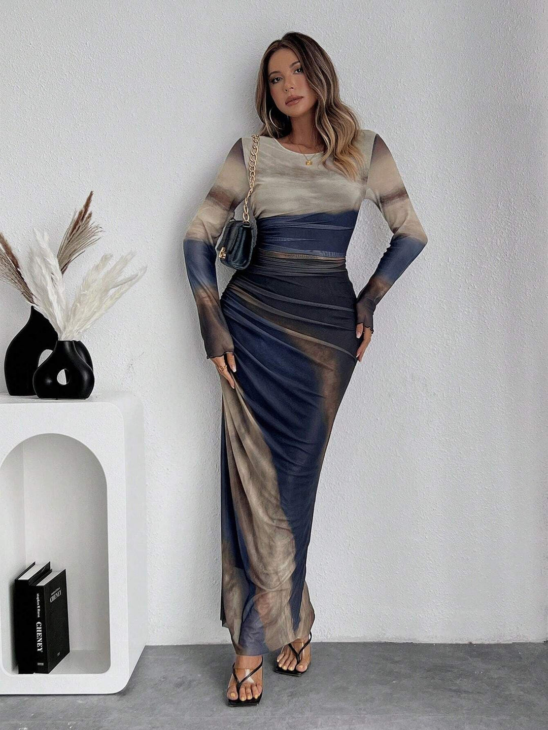 Women's Printed Long Sleeve Maxi Dress