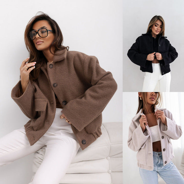 Women's Oversized Wool-Blend Jacket with Button Front