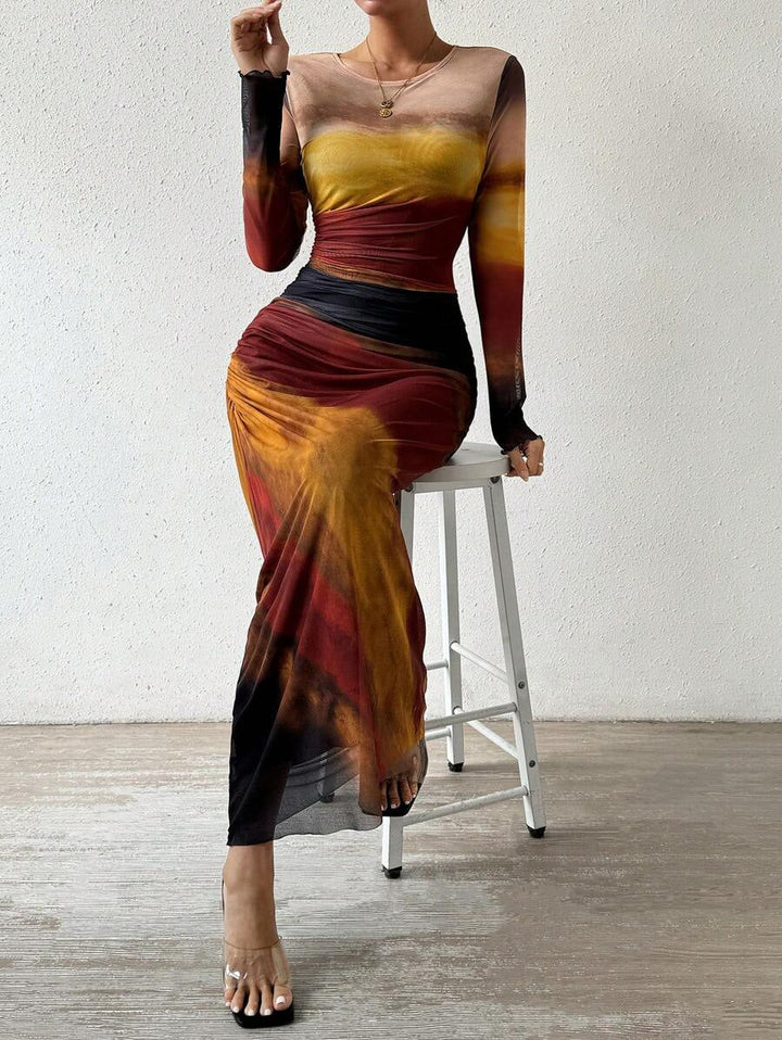 Women's Printed Long Sleeve Maxi Dress
