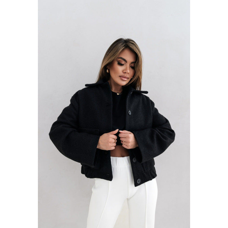Women's Oversized Wool-Blend Jacket with Button Front