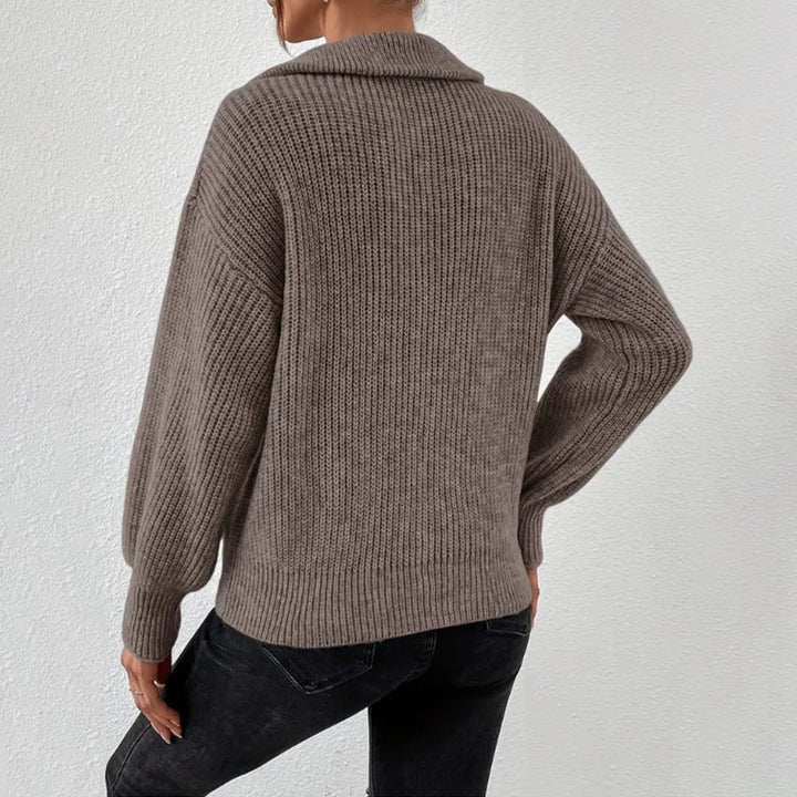 Women's Ribbed Half-Zip Jumper with Stand Collar