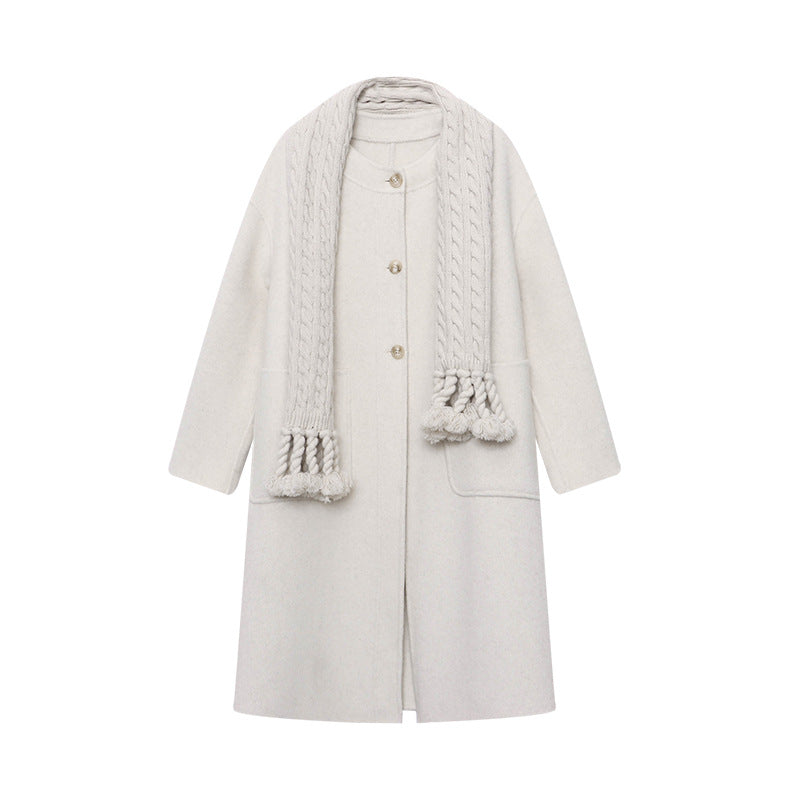 Women's Wool Coat with Round Neck and Button Front
