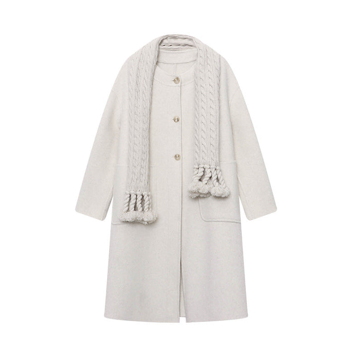 Women's Wool Coat with Round Neck and Button Front