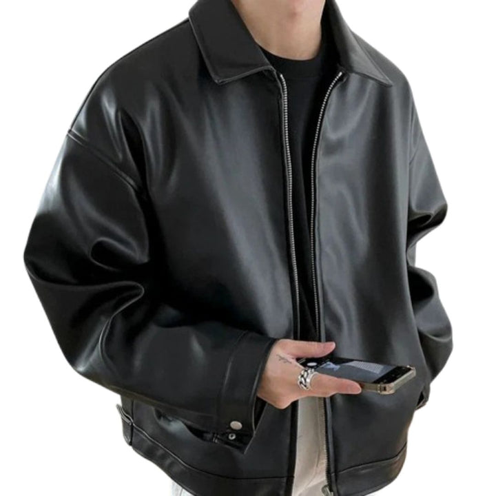 Men's Oversized Leather Bomber Jacket