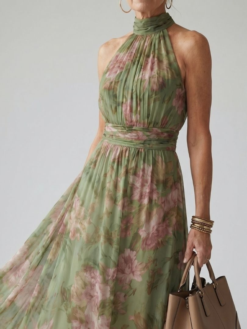 Women's Floral Halter Midi Dress
