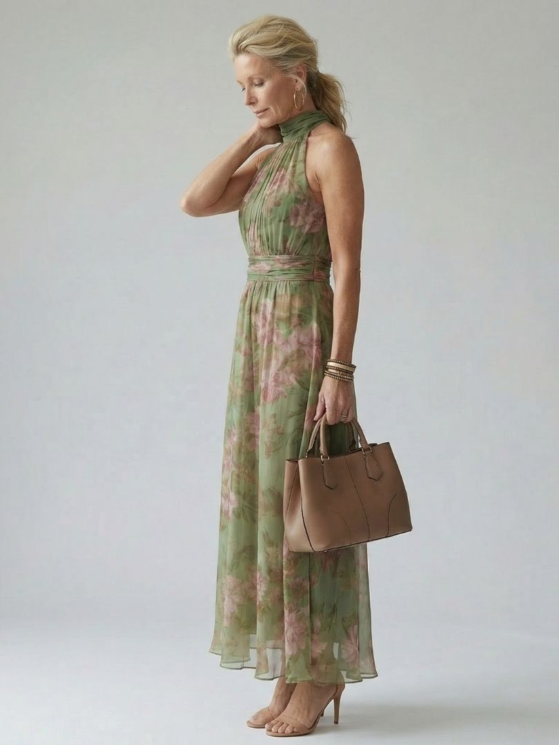 Women's Floral Halter Midi Dress