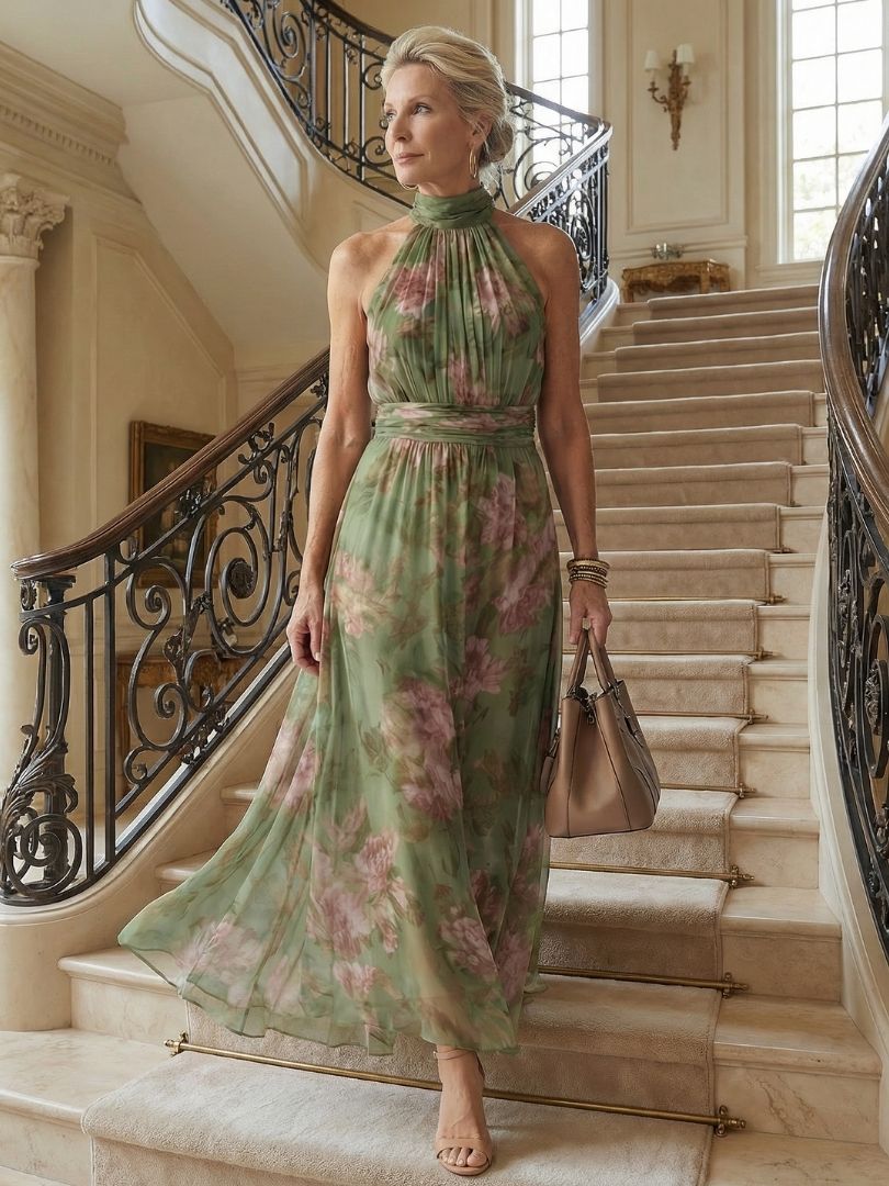 Women's Floral Halter Midi Dress