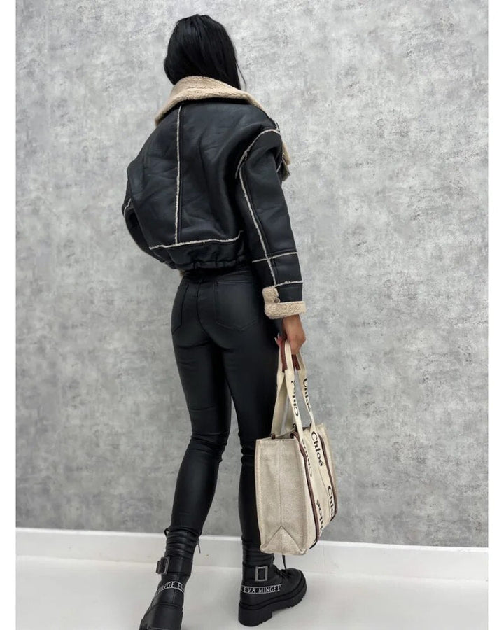 Women's Cropped Leather Biker Jacket