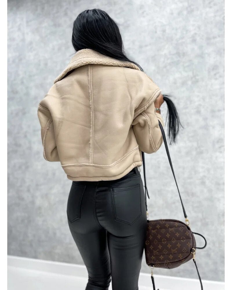 Women's Cropped Leather Biker Jacket