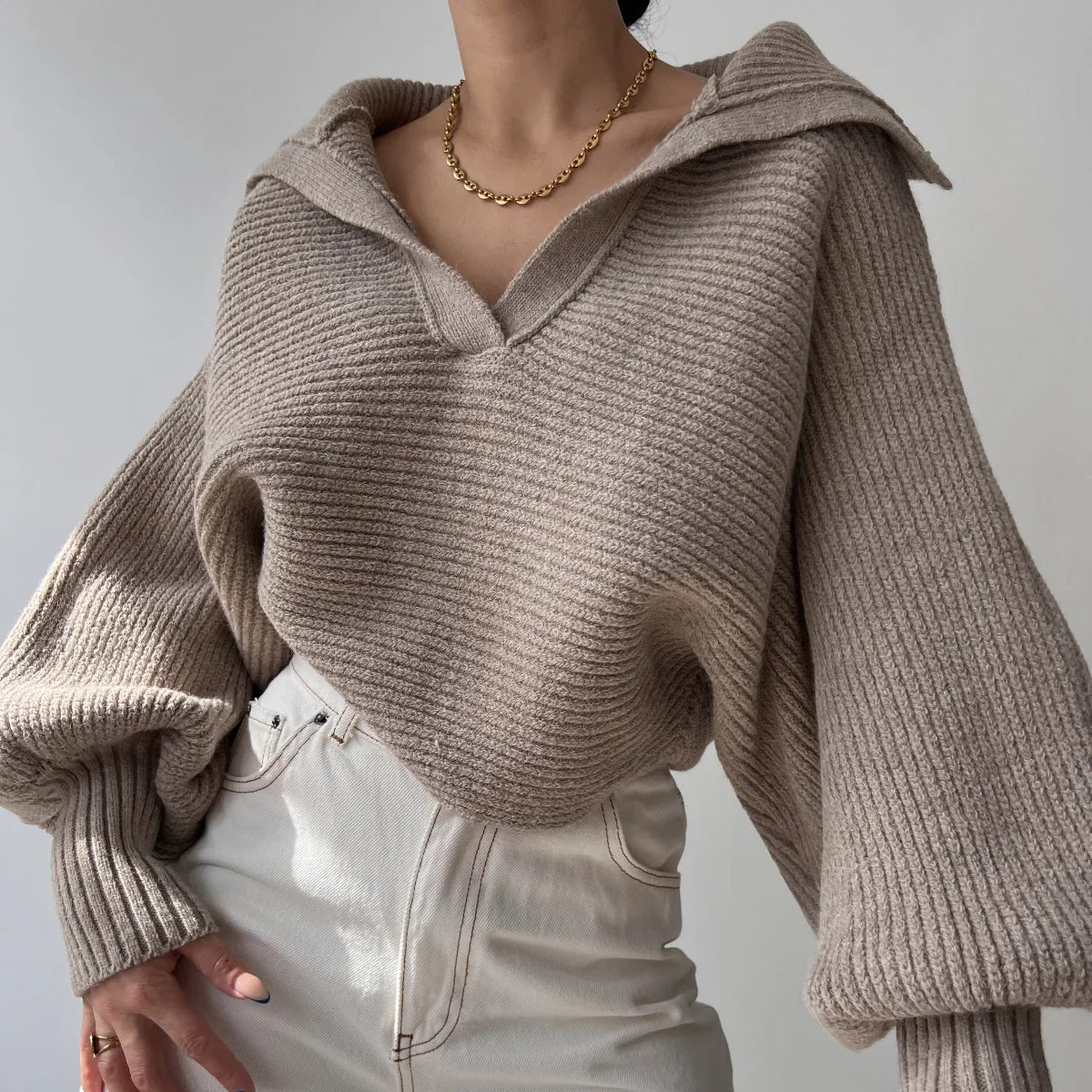 Pull oversize en maille côtelée pour femmes