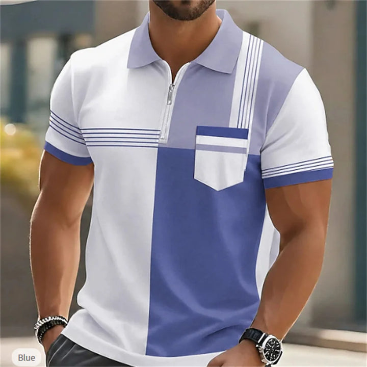 Men's Geometric Print Zip Polo Shirt