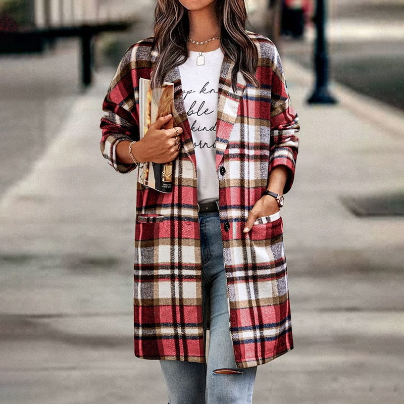 Women's Button Front Plaid Coat