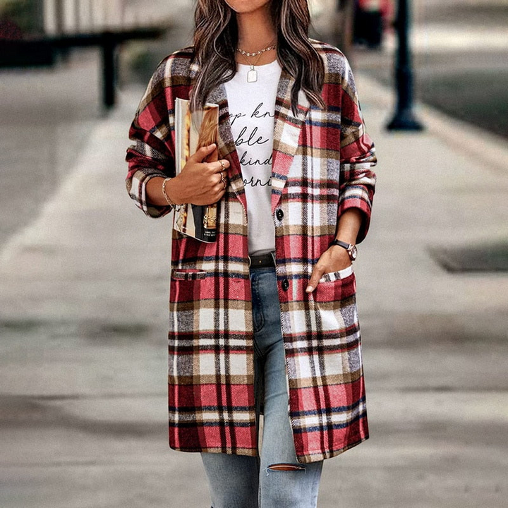 Women's Button Front Plaid Coat