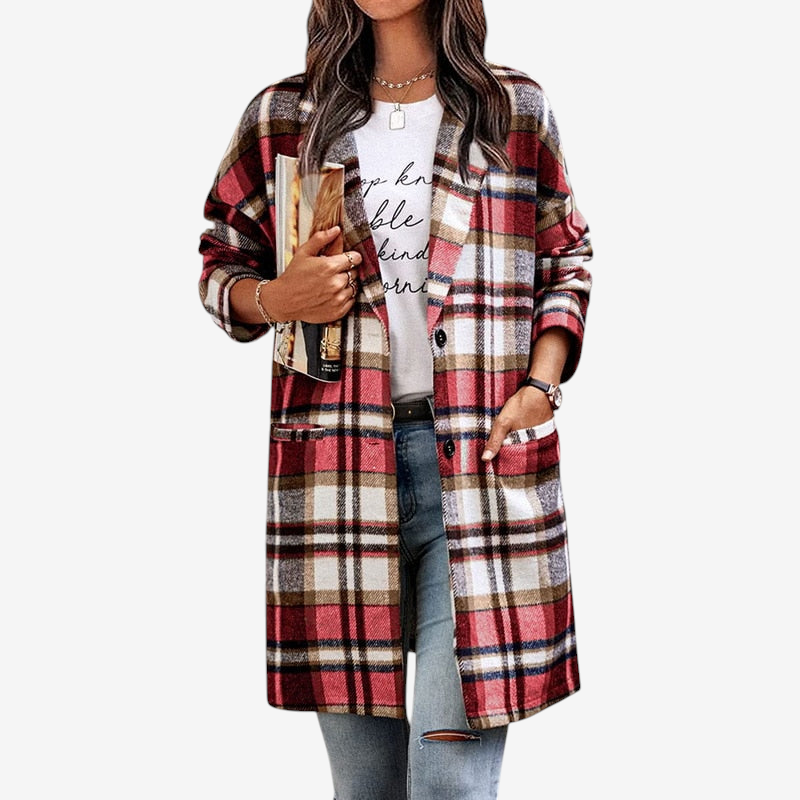 Women's Button Front Plaid Coat