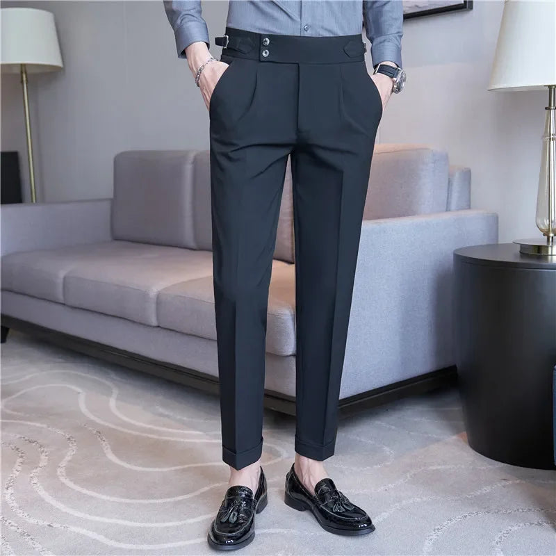 Men's High Waist Double Pleat Trousers