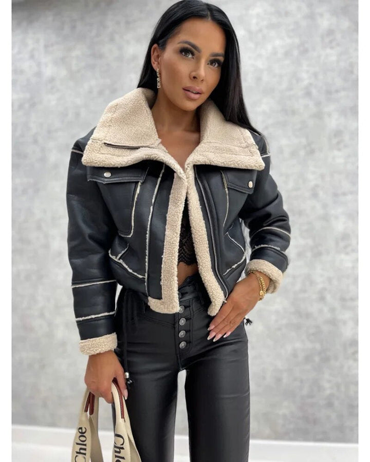 Women's Cropped Leather Biker Jacket
