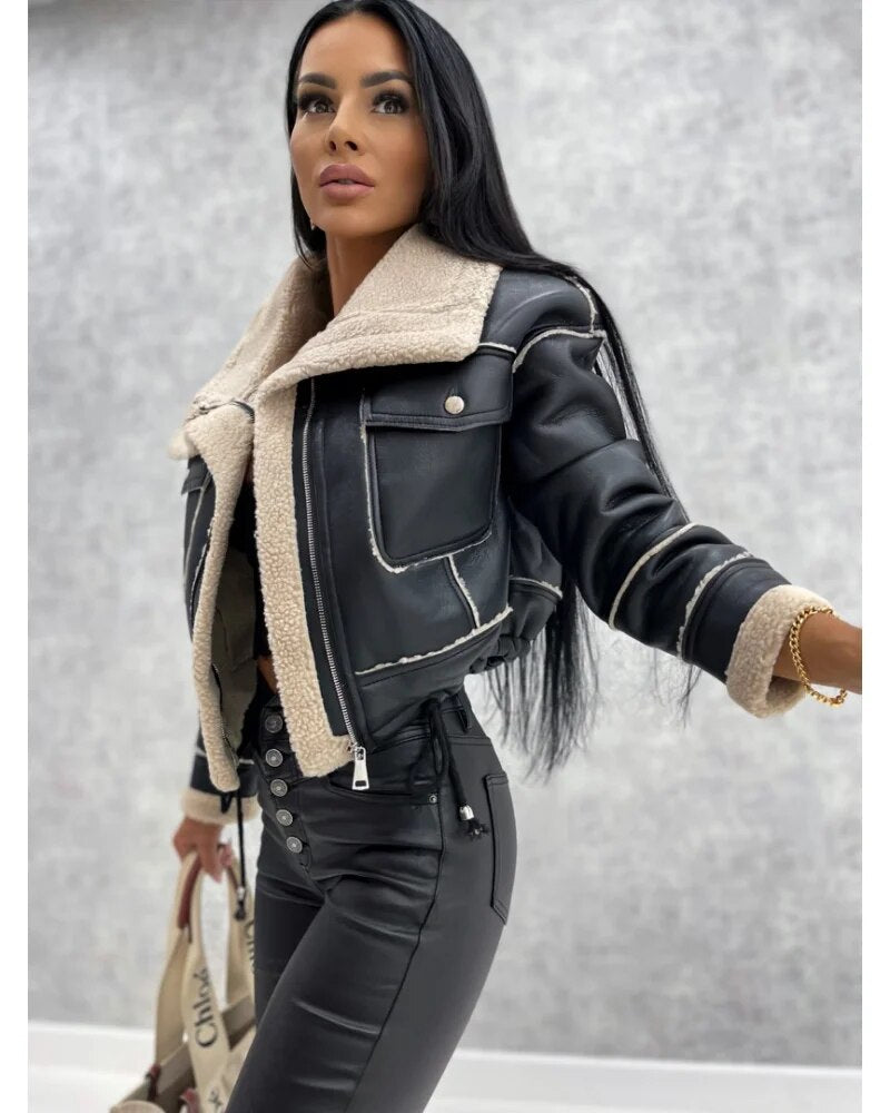 Women's Cropped Leather Biker Jacket