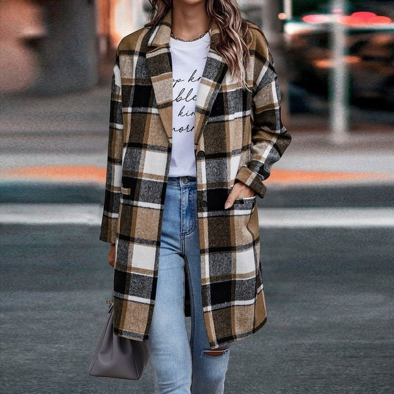 Women's Button Front Plaid Coat