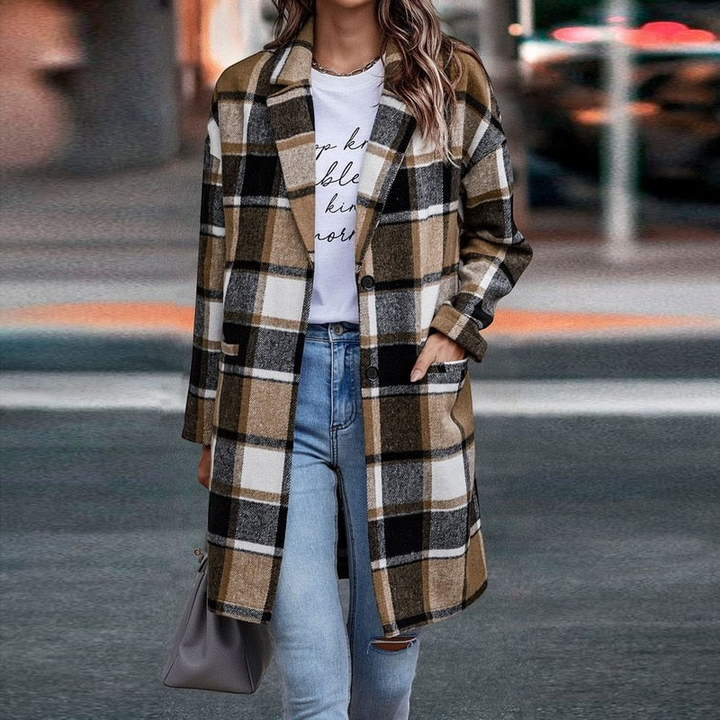 Women's Button Front Plaid Coat