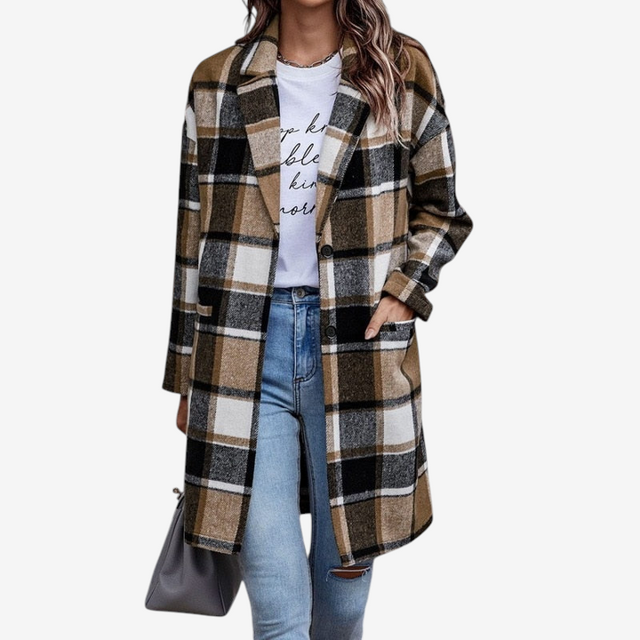 Women's Button Front Plaid Coat