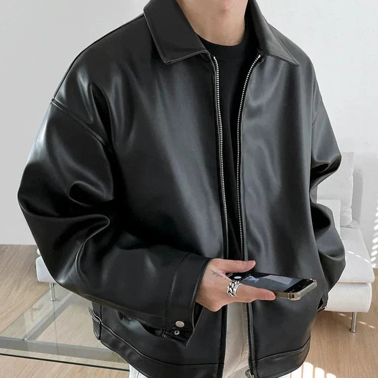 Men's Oversized Leather Bomber Jacket