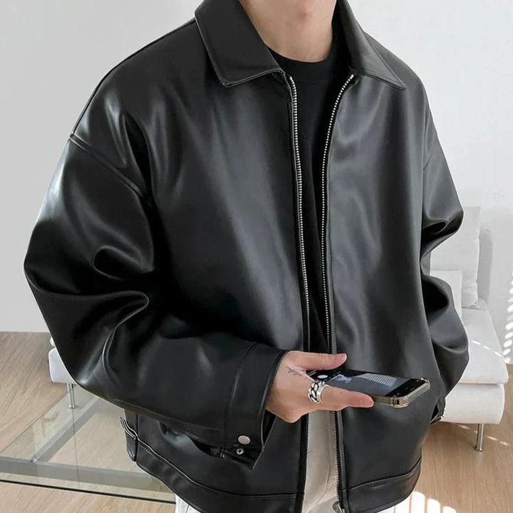 Men's Oversized Leather Bomber Jacket