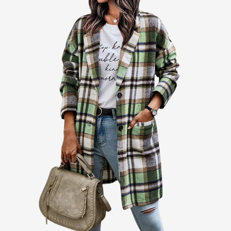Women's Button Front Plaid Coat