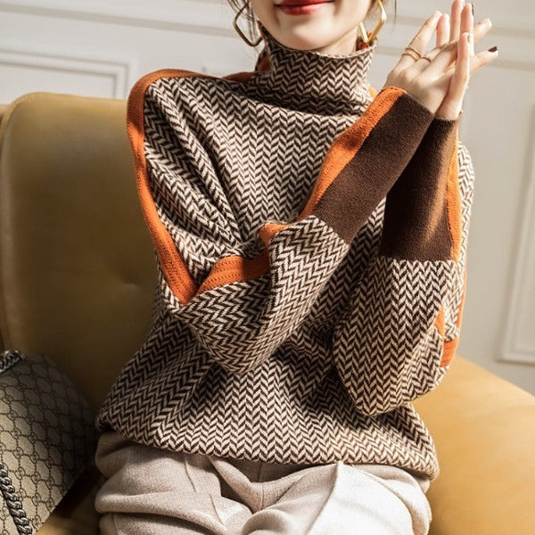 Women's Herringbone Turtleneck Jumper