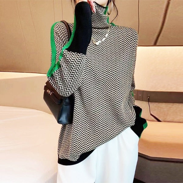 Women's Herringbone Turtleneck Jumper