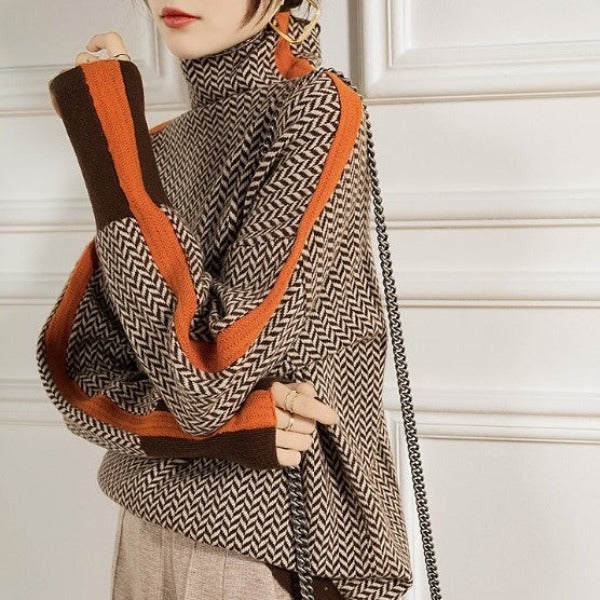 Women's Herringbone Turtleneck Jumper