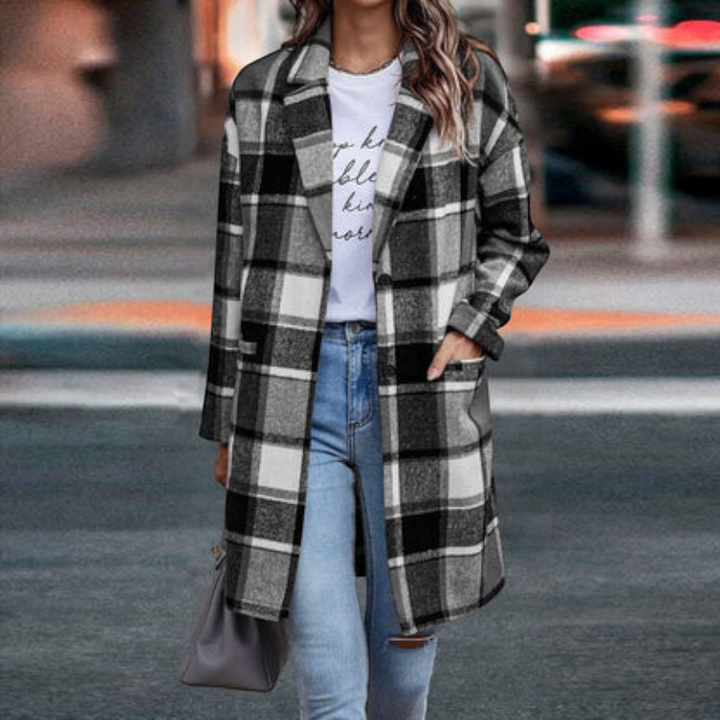 Women's Button Front Plaid Coat