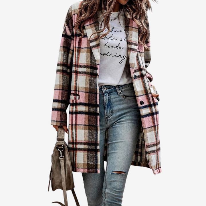 Women's Button Front Plaid Coat