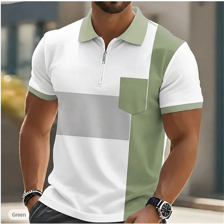 Men's Geometric Print Zip Polo Shirt