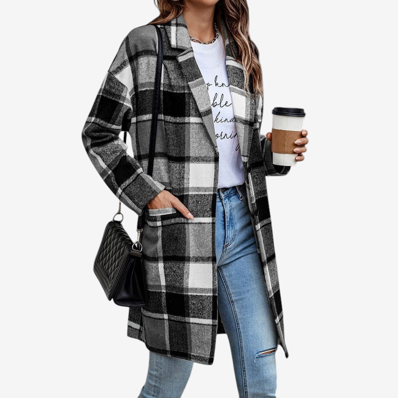 Women's Button Front Plaid Coat